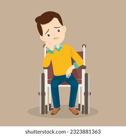 Young Man is sitting in a wheelchair.male patient in wheelchair