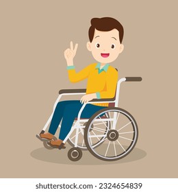 Young Man is sitting in a wheelchair.male patient in wheelchair