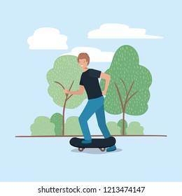 young man in skateboard on the park