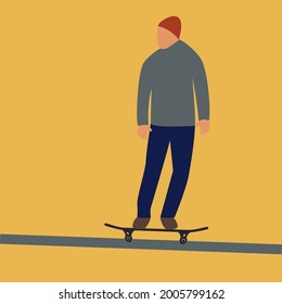 Young man skateboarding on a reclining surface