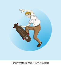 Young man skater doing skating tricks. flat vector illustration design