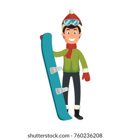 young man with ski equipment