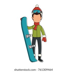 young man with ski equipment