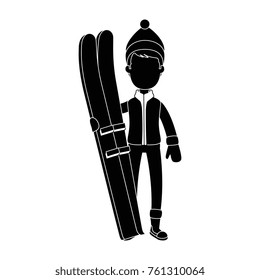 young man with ski equipment