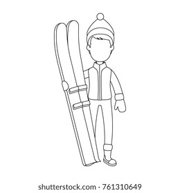 young man with ski equipment