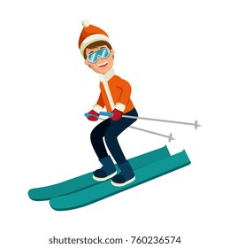 young man skiing with winter clothes