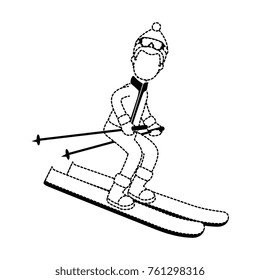 young man skiing with winter clothes