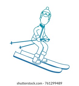 young man skiing with winter clothes