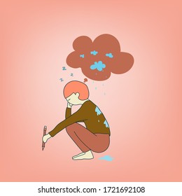 The young man is sleeping, dreaming of the clouds,His dream has come true