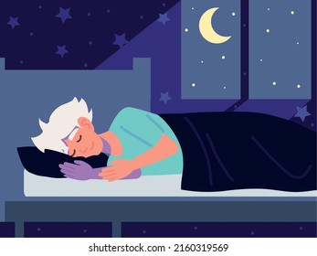 joven durmiendo en la cama, escena nocturna