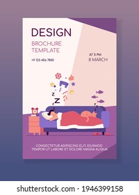 Hombre joven durmiendo en un sofá con un gato aislado de ilustración vectorial plana. Caricatura que sueña bajo edredón por la noche. Concepto de noche y confort