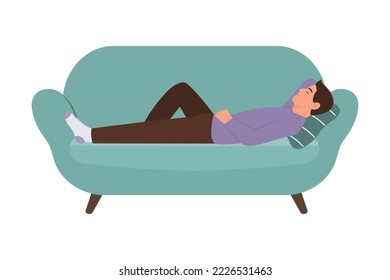 Young man sleeping on sofa.Weekend Recreation Concept.Vector illustration