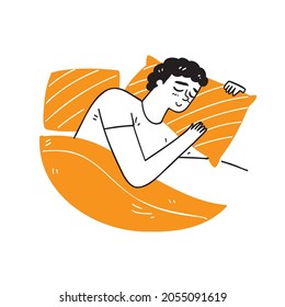 Young man sleeping with orange pillow