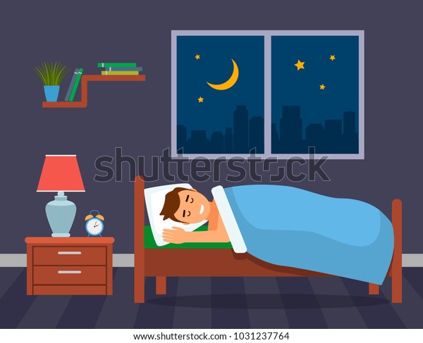 Young Man Sleeping Under Blanket Bed Stock Vector (Royalty Free) 1031237764