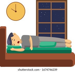 Joven duerme a las 10 pm para hacer que su cuerpo encaje en la siguiente ilustración vectorial de la mañana
