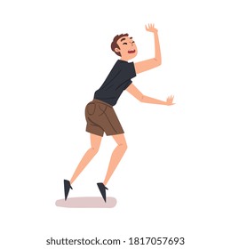 Young Man Slipped and Lost Balance, Guy Falling Down on Floor Cartoon Style Vector Illustration