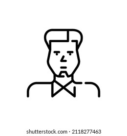 Joven con barba de cabra y corte de pelo de moda, con una camisa. Icono de avatar de trazo fijo perfecto, modificable