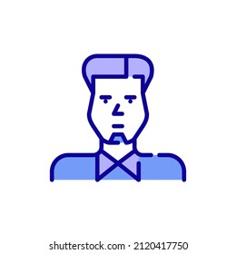 Young man with small goatee beard and trendy haircut, wearing a shirt. Pixel perfect, editable stroke color avatar icon