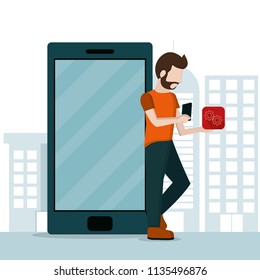 Young man and smartphone