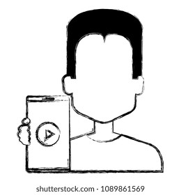 young man with smartphone avatar character
