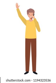 young man with smartphone avatar character