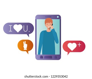young man in smartphone avatar character