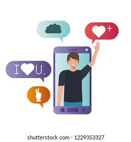 young man in smartphone avatar character