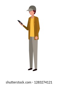young man with smartphone avatar character