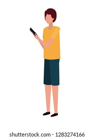 young man with smartphone avatar character