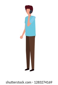 young man with smartphone avatar character