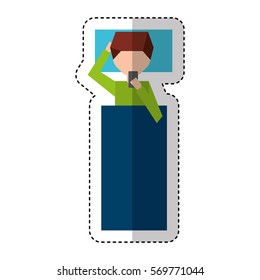 young man with smartphone avatar character vector illustration design