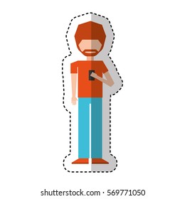 young man with smartphone avatar character vector illustration design