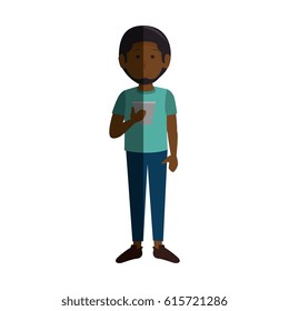 young man with smartphone avatar character