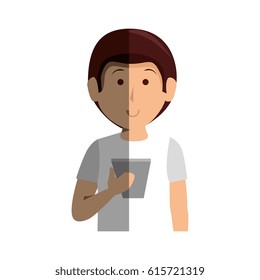 young man with smartphone avatar character