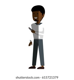 young man with smartphone avatar character
