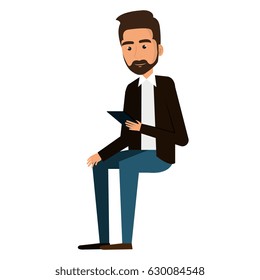 young man with smartphone avatar character
