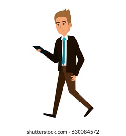 young man with smartphone avatar character