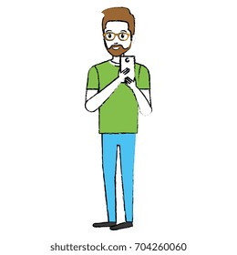 young man with smartphone avatar character