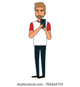 young man with smartphone avatar character