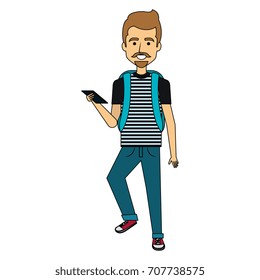 young man with smartphone avatar character