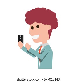 Young man with smartphone cartoon