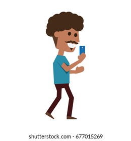 Young man with smartphone cartoon