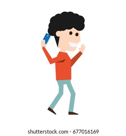 Young man with smartphone cartoon