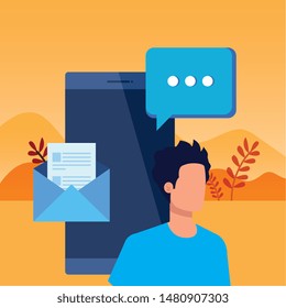 young man with smartphone character