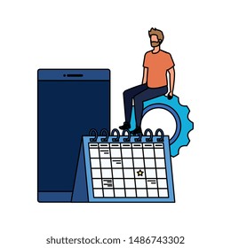 young man with smartphone character