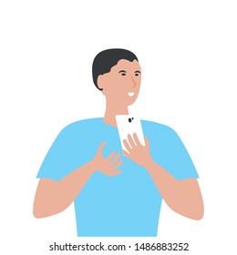 young man with smartphone character