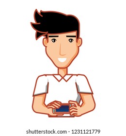 young man with smartphone device