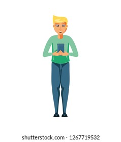young man with smartphone device