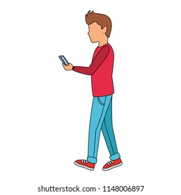 Young man with smartphone faceless