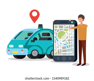young man with smartphone and gps app vector illustration design